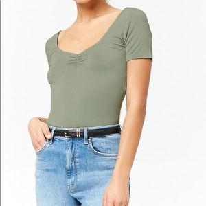 Green Ruched Scoop Back Top